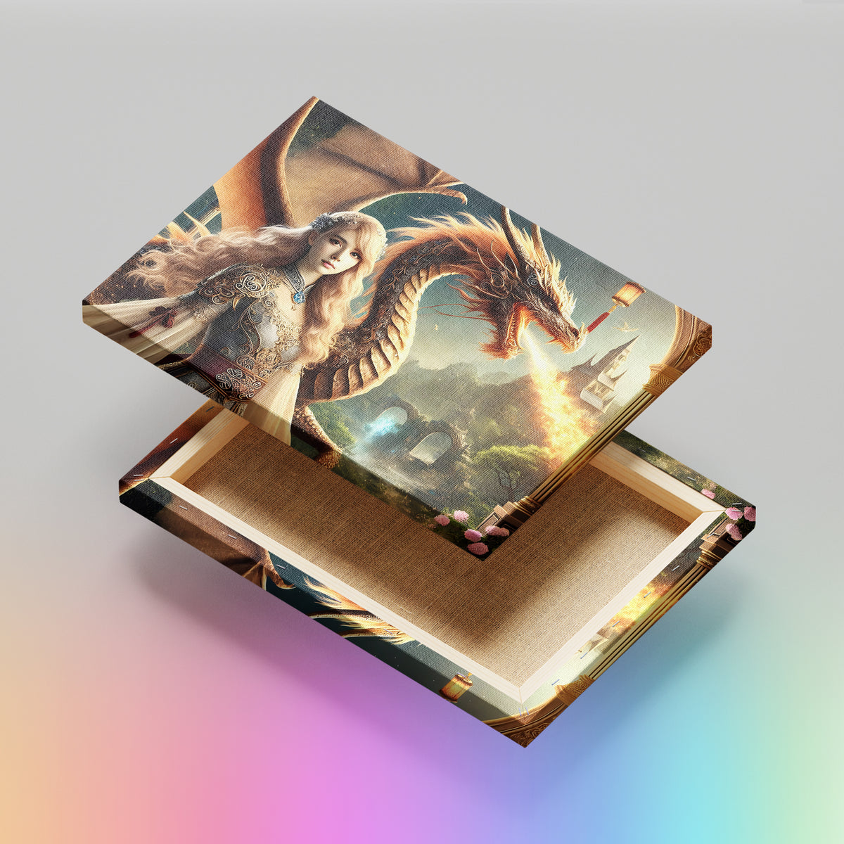 Princess and Dragon in Fantasy Realm - High-Quality Canvas Print | Custom Photo Canvas Print, Also Custom Canvas Prints with Your Photos