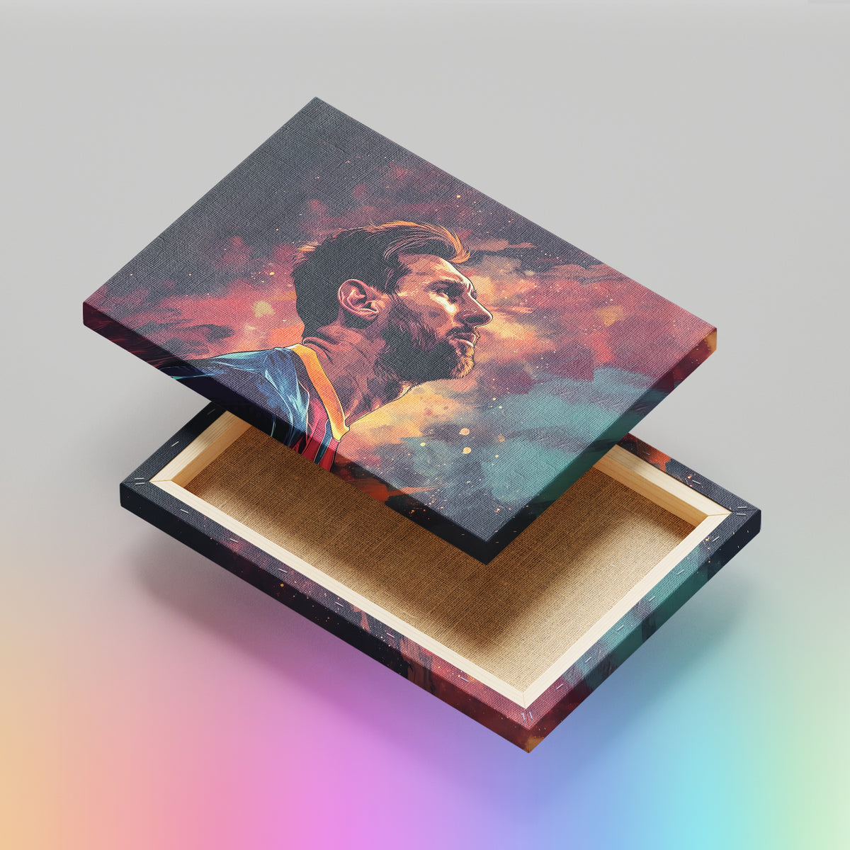 Messi's Cosmic Contemplation - High-Quality Canvas Print | Custom Photo Canvas Print, Also Custom Canvas Prints with Your Photos