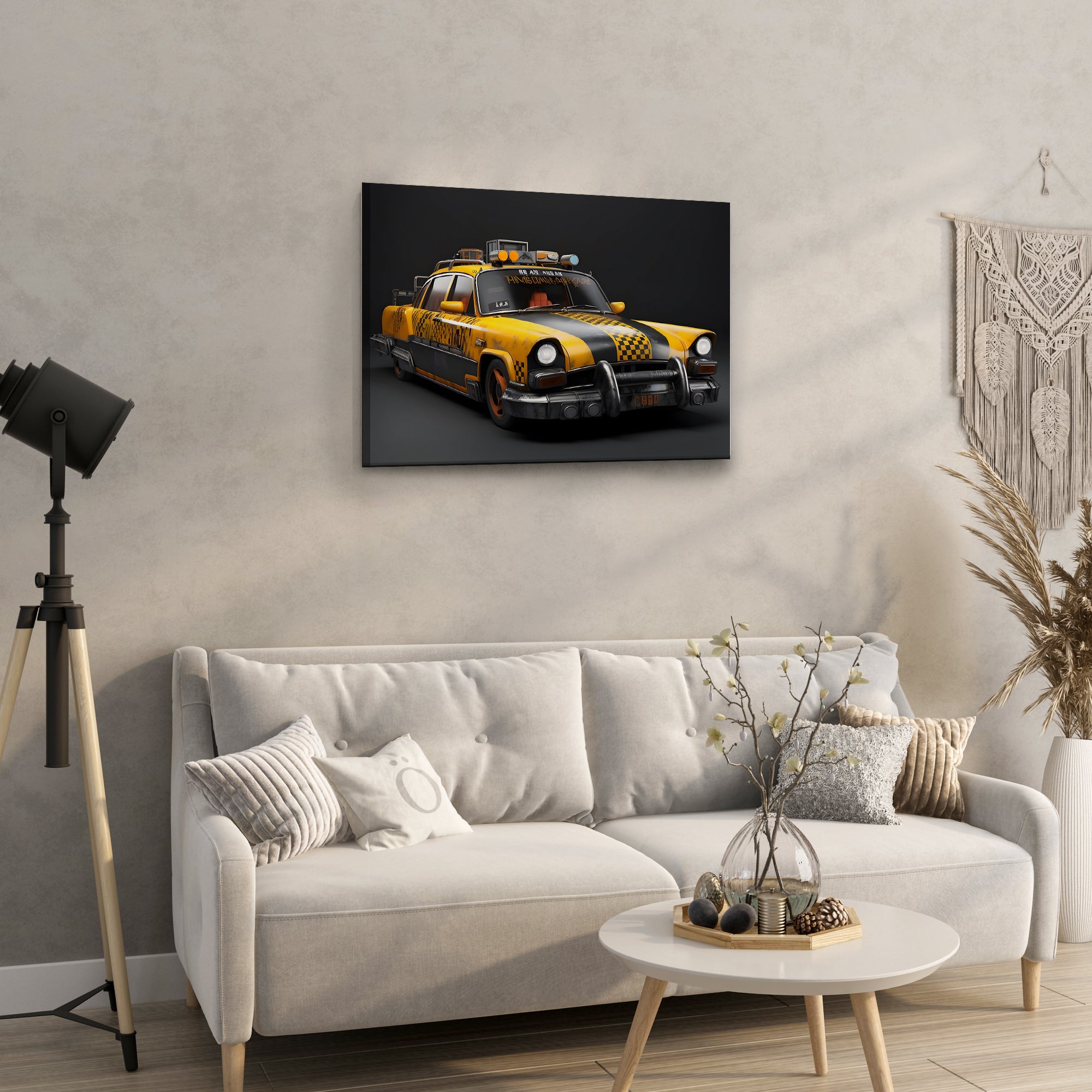 Táxi de táxi amarelo do vintage - impressão em canvas de alta qualidade | Impressão em tela de foto personalizada, também impressões em tela personalizadas com suas fotos