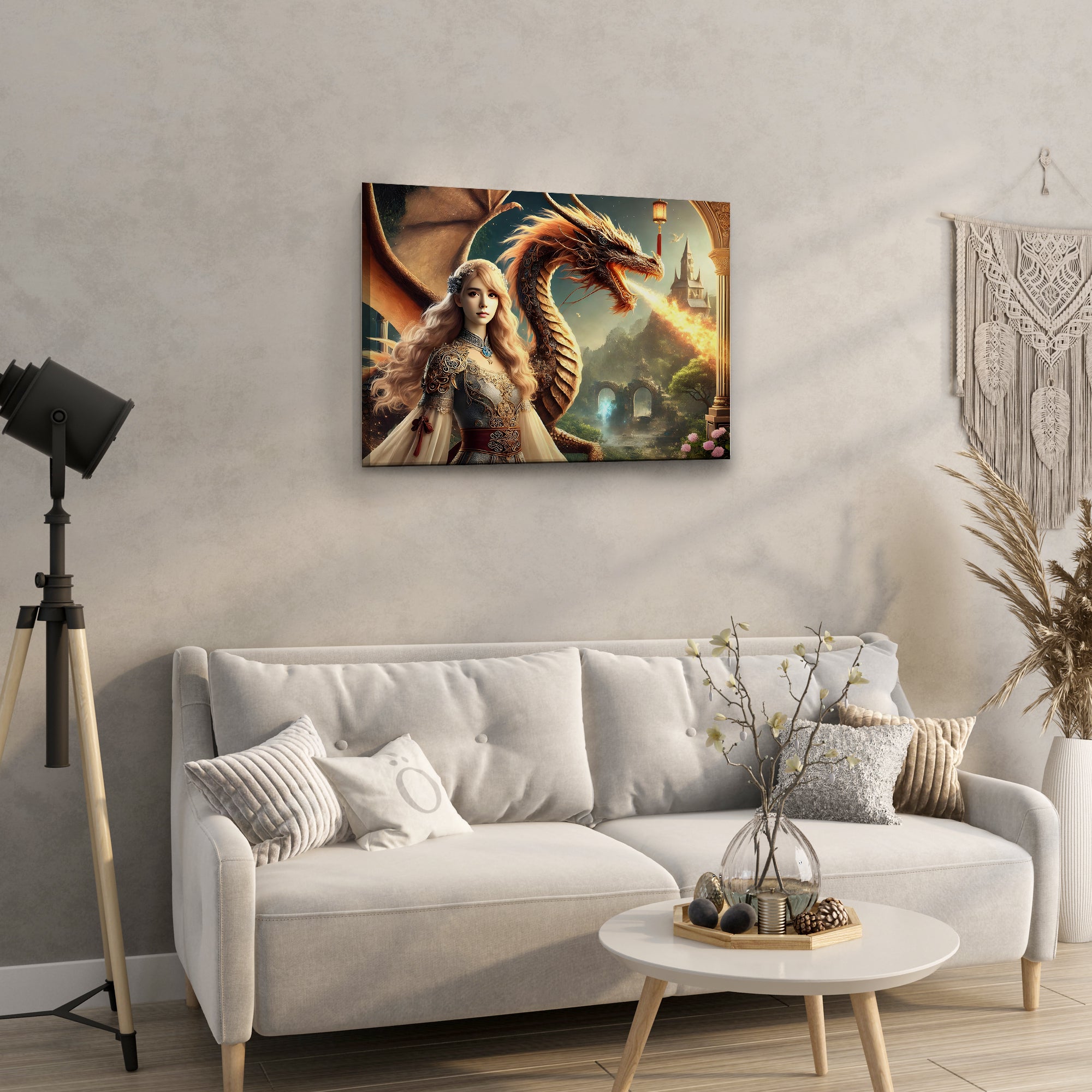 Princess and Dragon in Fantasy Realm - High-Quality Canvas Print | Custom Photo Canvas Print, Also Custom Canvas Prints with Your Photos