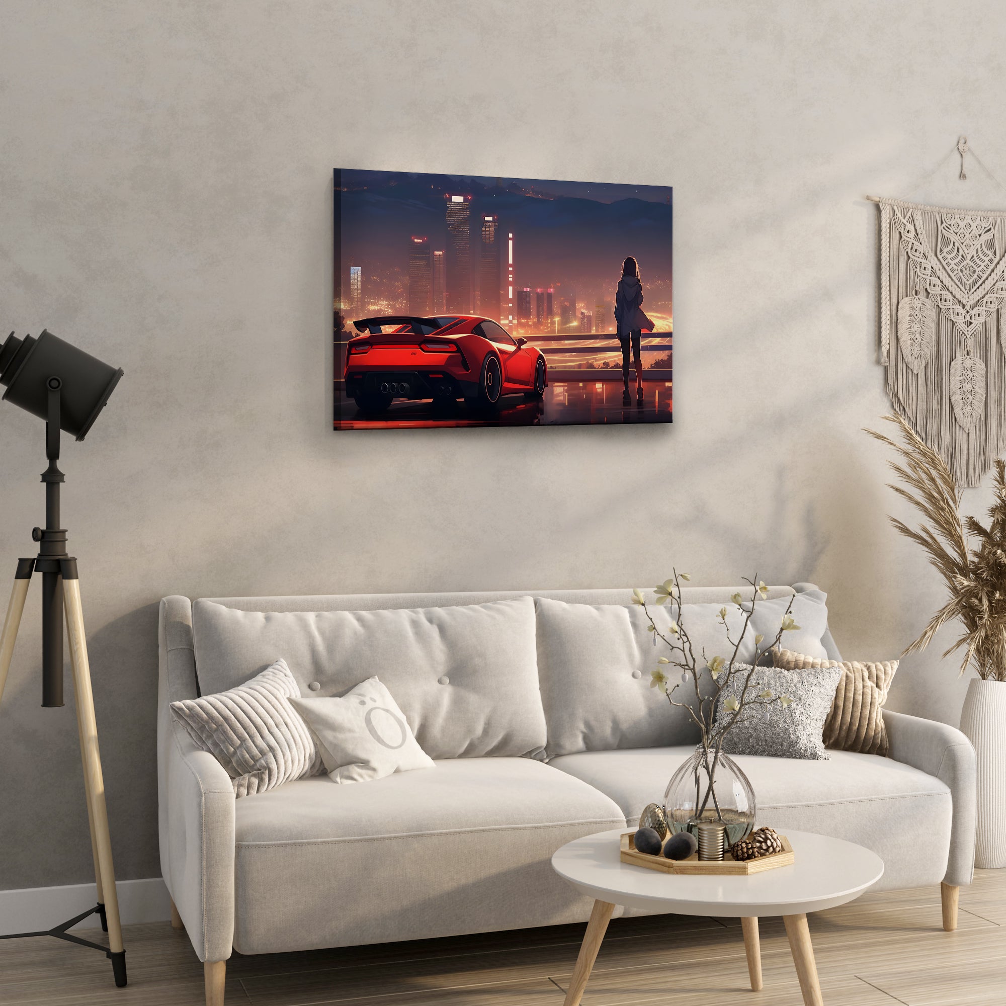 Urban Woman with Red Sports Car - High-Quality Canvas Print | Custom Photo Canvas Print, Also Custom Canvas Prints with Your Photos