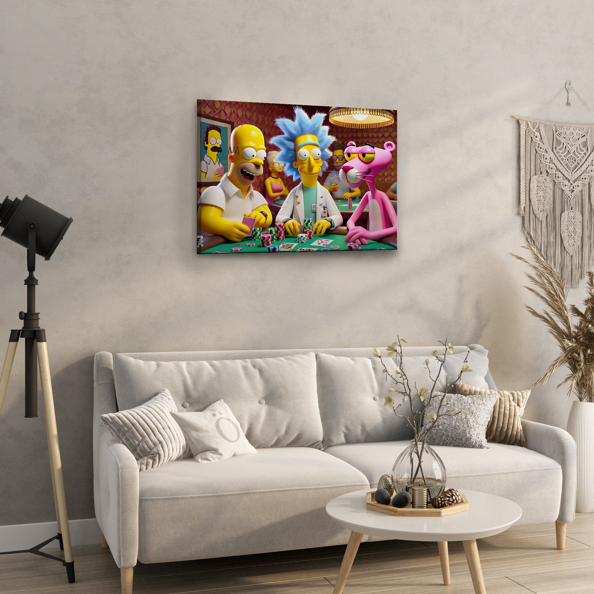 Cartoon Characters Playing Poker in a Colorful Room - High-Quality Canvas Print | Custom Photo Canvas Print, Also Custom Canvas Prints with Your Photos