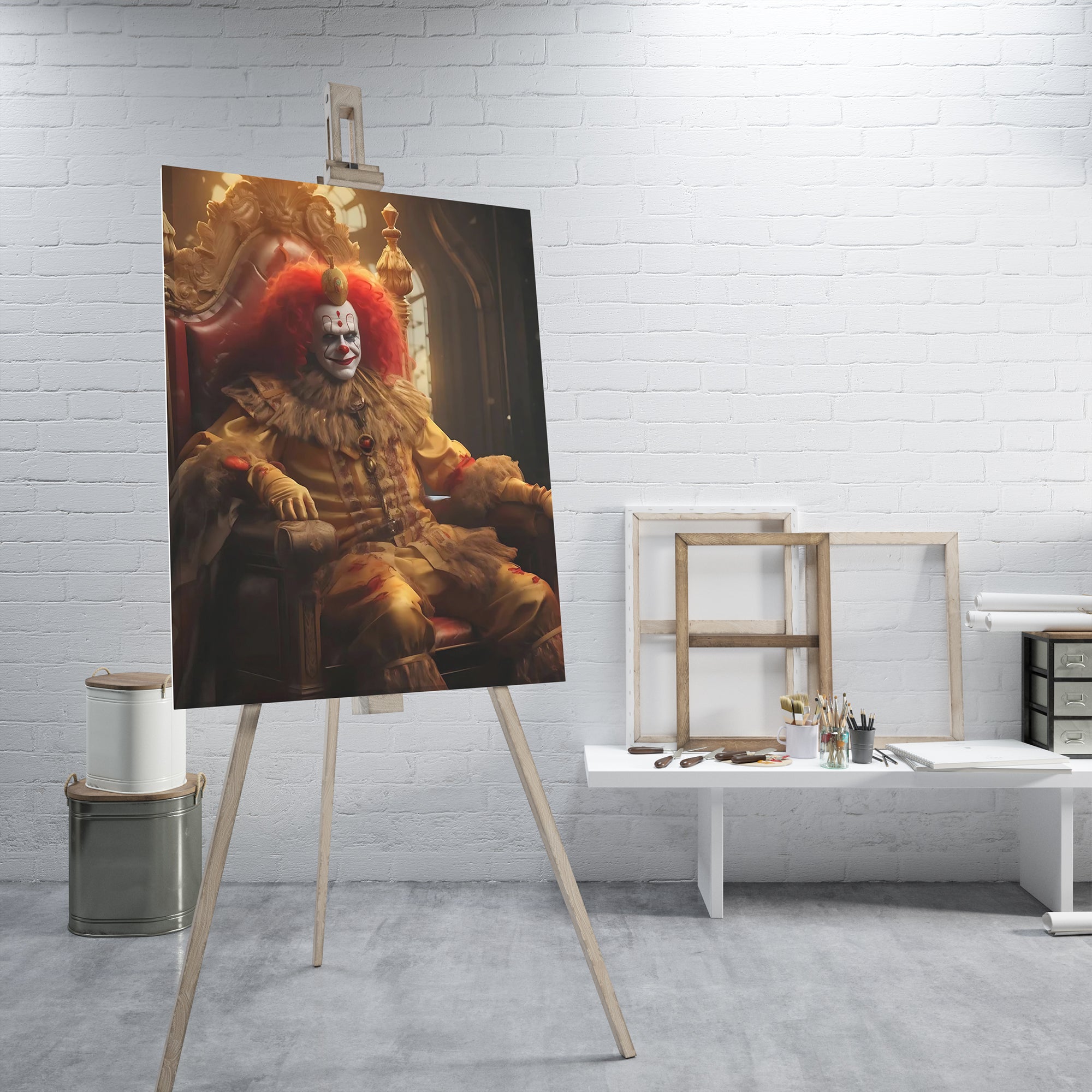 Creepy Clown Sits on His Throne Portrait - High-Quality Canvas Print | Custom Photo Canvas Print, Also Custom Canvas Prints with Your Photos