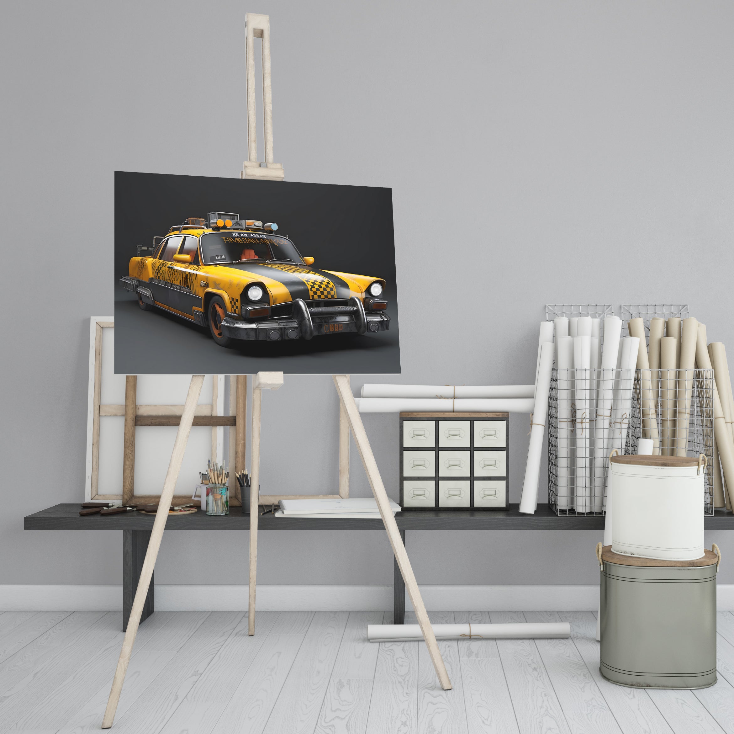 Táxi de táxi amarelo do vintage - impressão em canvas de alta qualidade | Impressão em tela de foto personalizada, também impressões em tela personalizadas com suas fotos