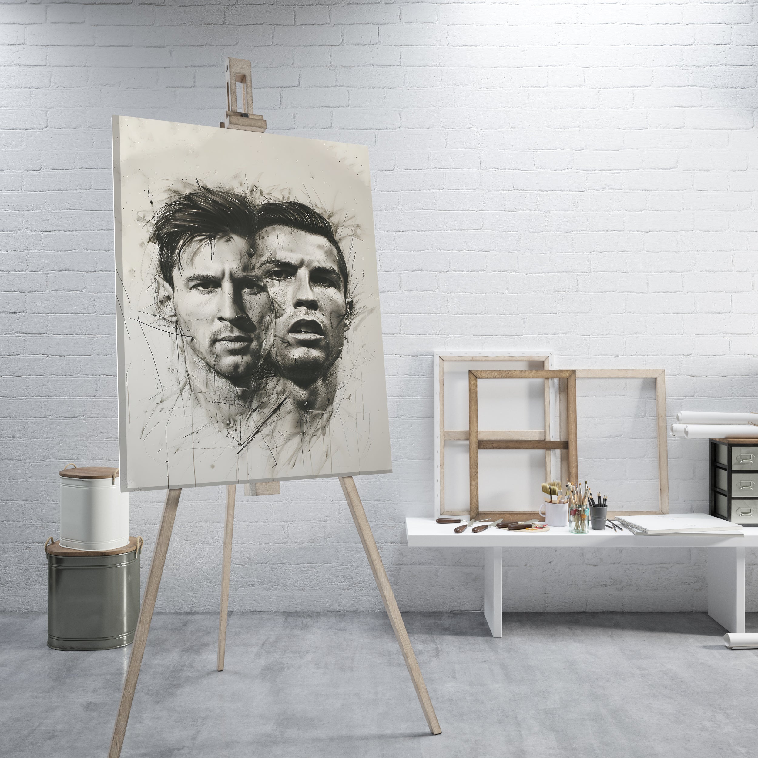 Dual Portrait of Soccer Legends - High-Quality Canvas Print | Custom Photo Canvas Print, Also Custom Canvas Prints with Your Photos