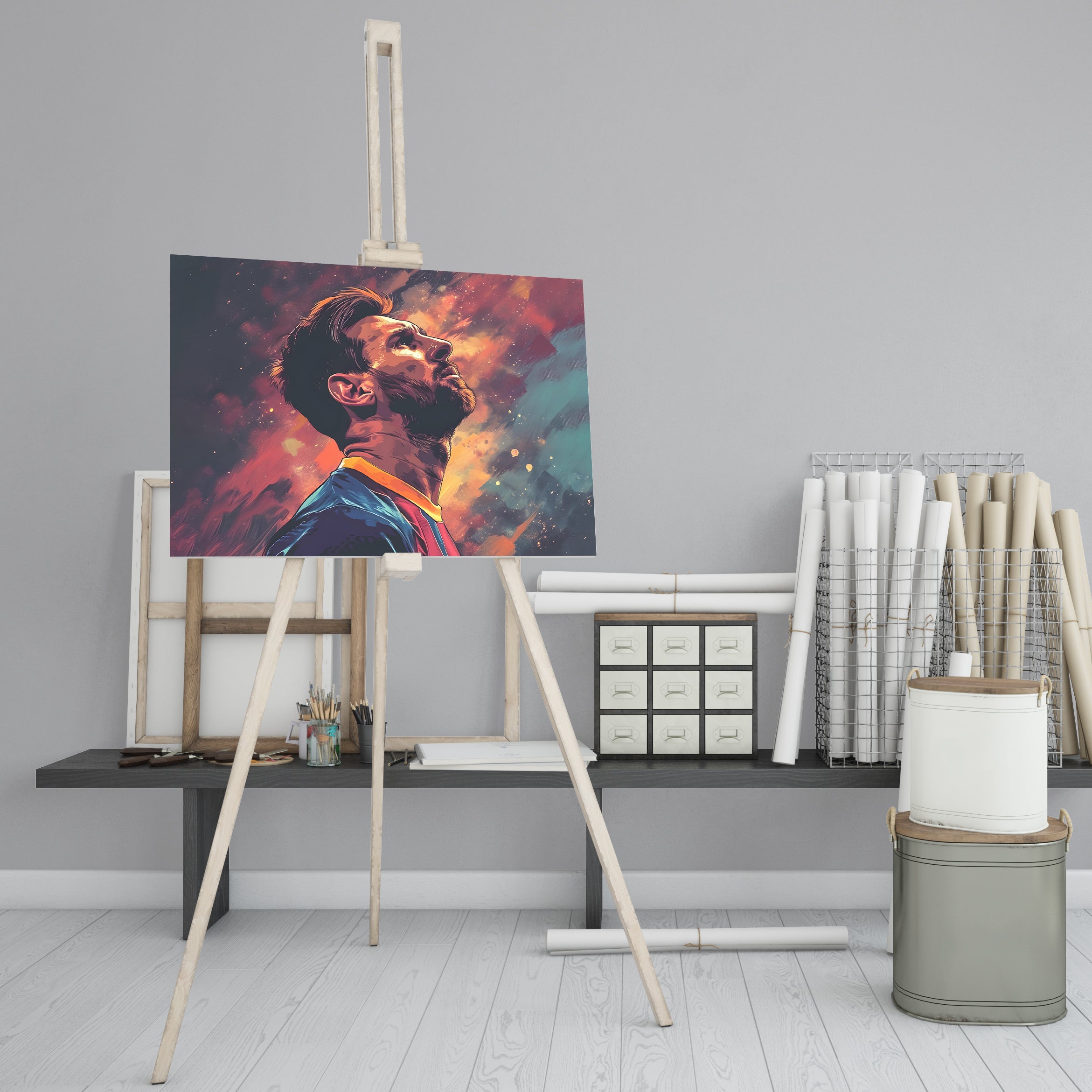 Messi's Cosmic Contemplation - High-Quality Canvas Print | Custom Photo Canvas Print, Also Custom Canvas Prints with Your Photos