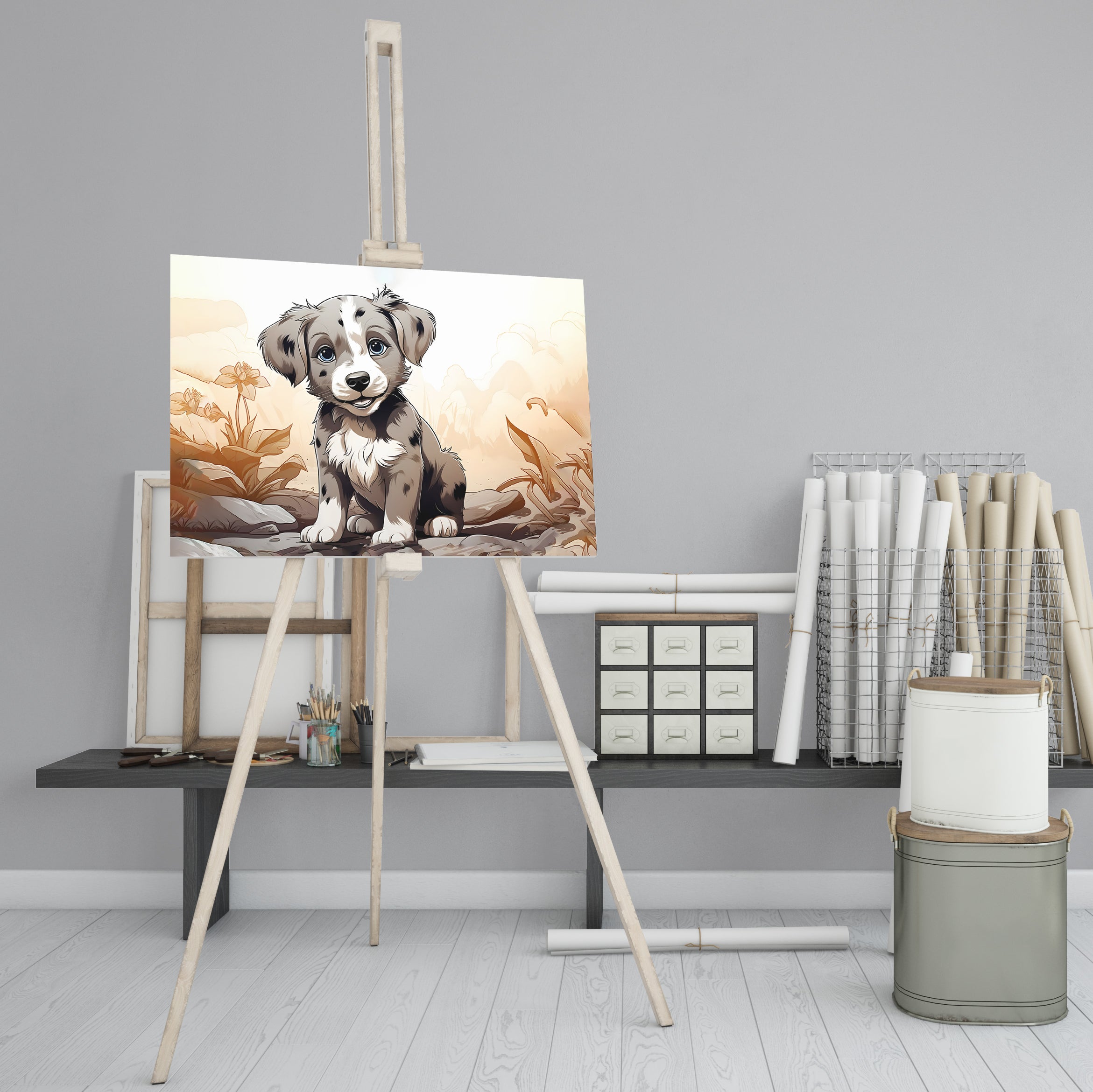 Adorable Puppy Drawing - High-Quality Canvas Print | Custom Photo Canvas Print, Also Custom Canvas Prints with Your Photos