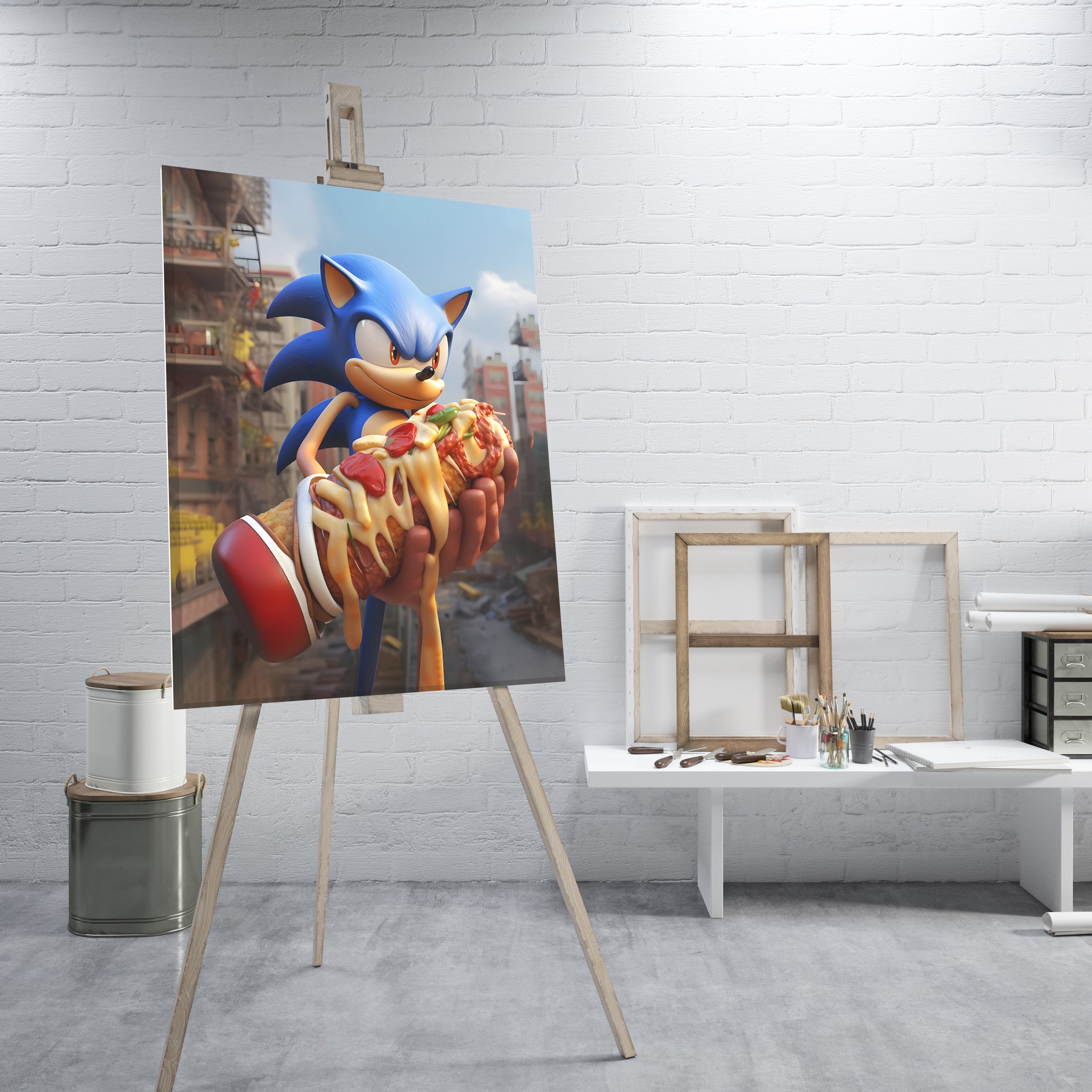 Super Sonic Holds a Pizza - High-Quality Canvas Print | Custom Photo Canvas Print, Also Custom Canvas Prints with Your Photos