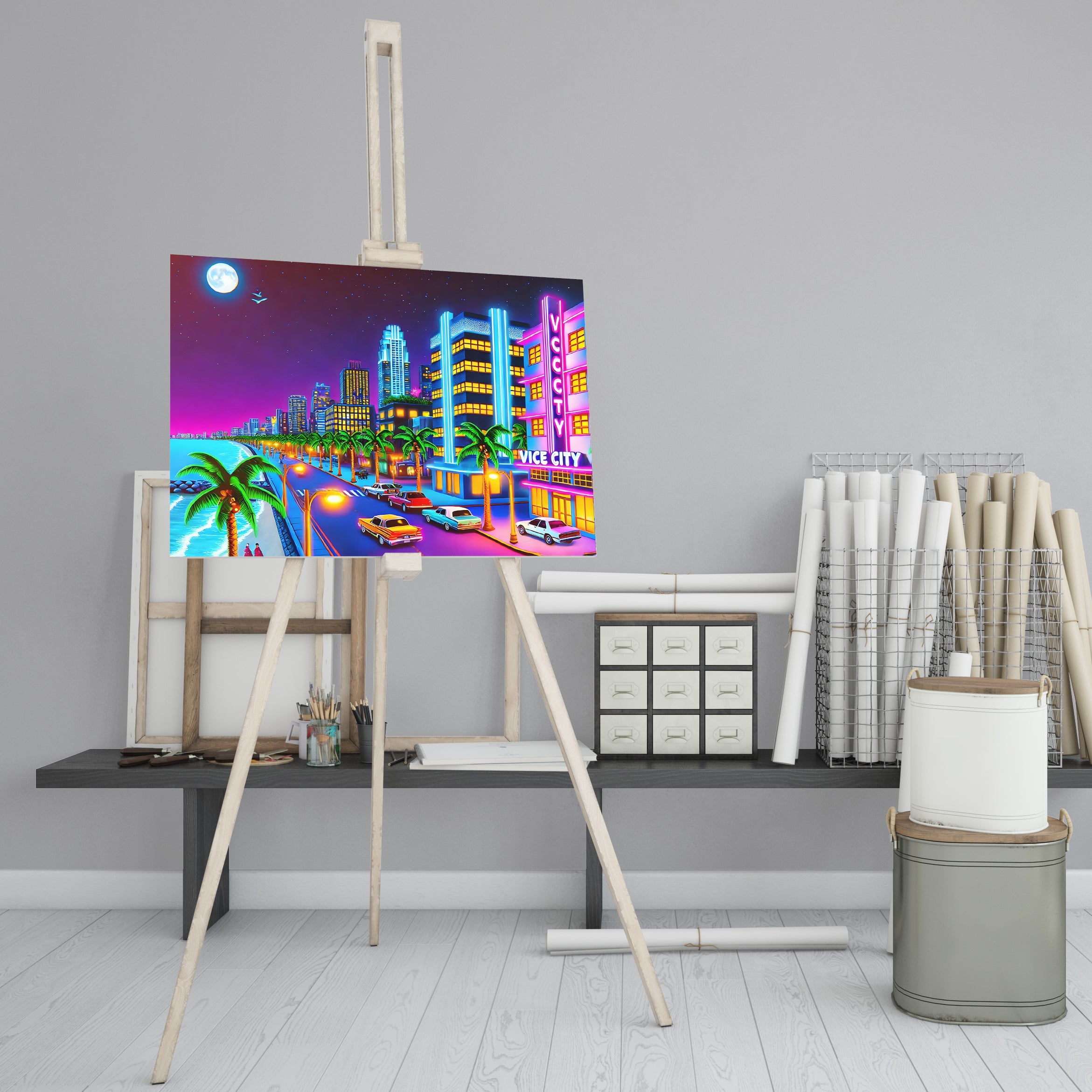 Vice City at Night - High-Quality Canvas Print | Custom Photo Canvas Print, Also Custom Canvas Prints with Your Photos