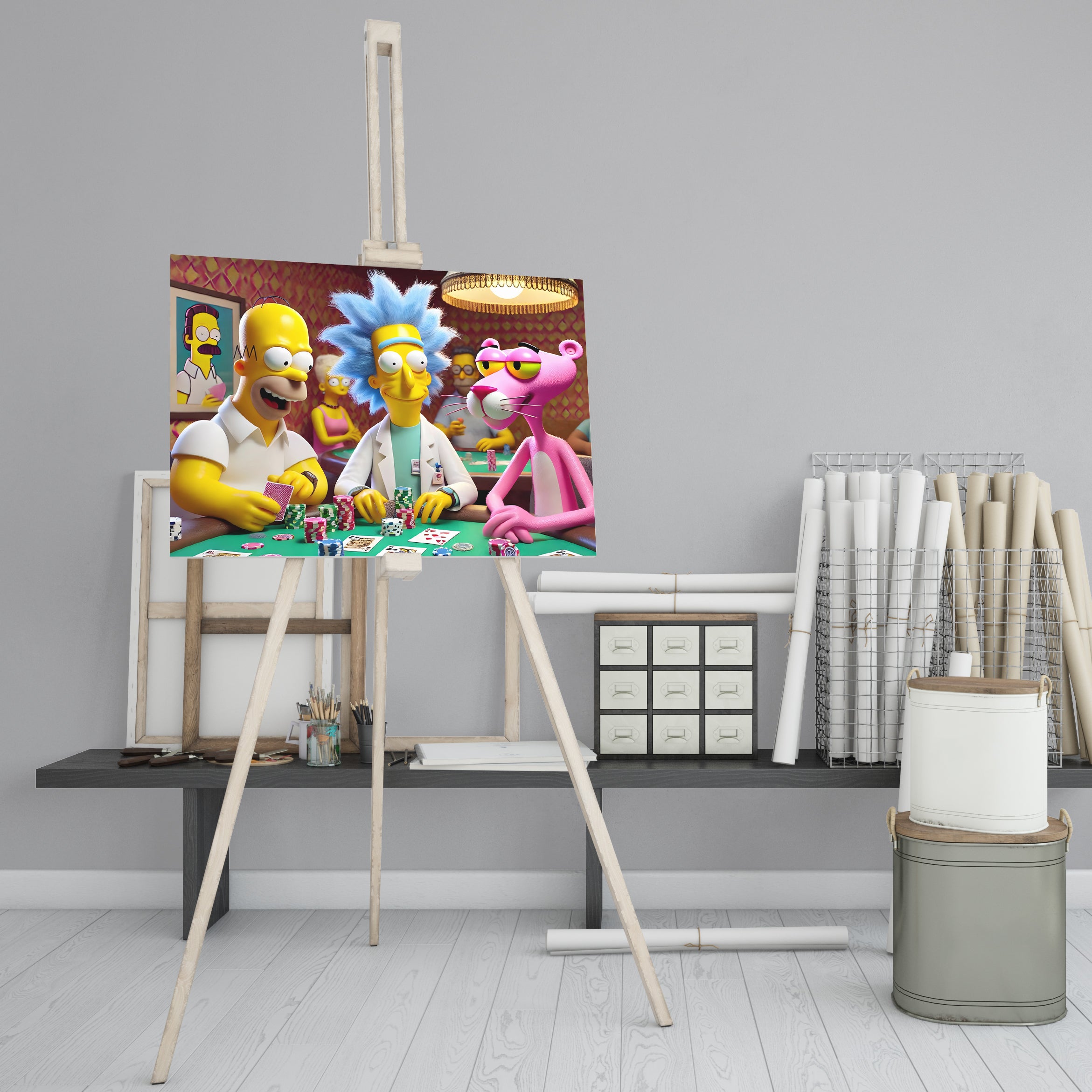 Cartoon Characters Playing Poker in a Colorful Room - High-Quality Canvas Print | Custom Photo Canvas Print, Also Custom Canvas Prints with Your Photos