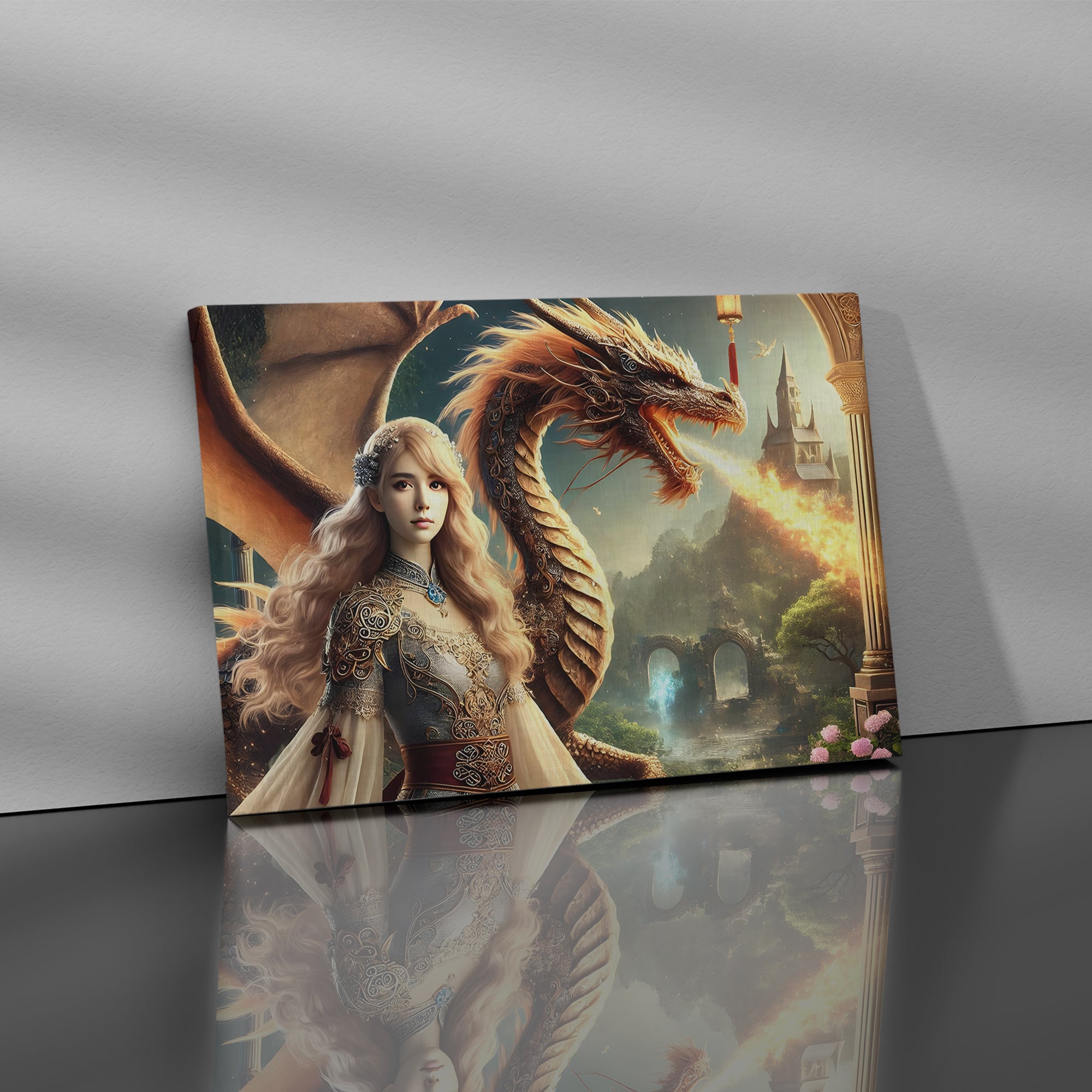 Princess and Dragon in Fantasy Realm - High-Quality Canvas Print | Custom Photo Canvas Print, Also Custom Canvas Prints with Your Photos