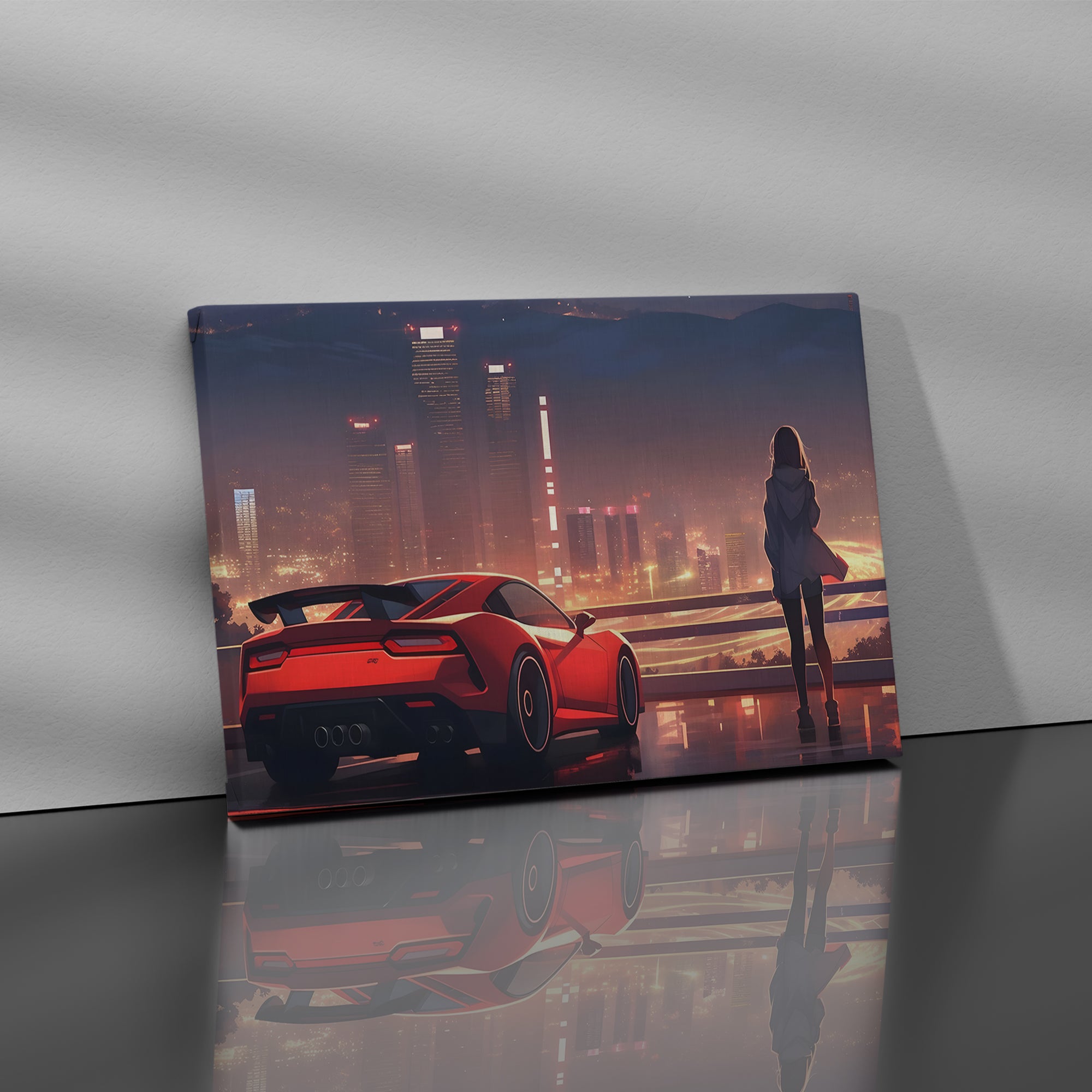 Urban Woman with Red Sports Car - High-Quality Canvas Print | Custom Photo Canvas Print, Also Custom Canvas Prints with Your Photos