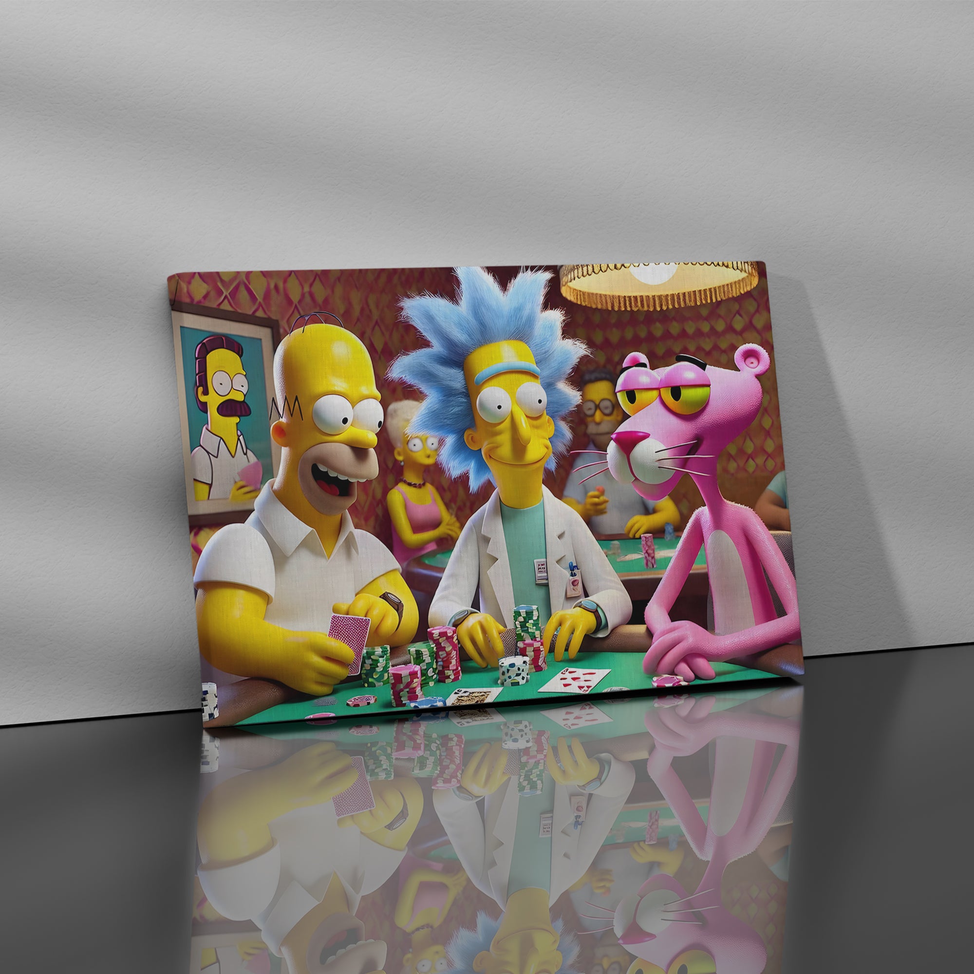 Cartoon Characters Playing Poker in a Colorful Room - High-Quality Canvas Print | Custom Photo Canvas Print, Also Custom Canvas Prints with Your Photos