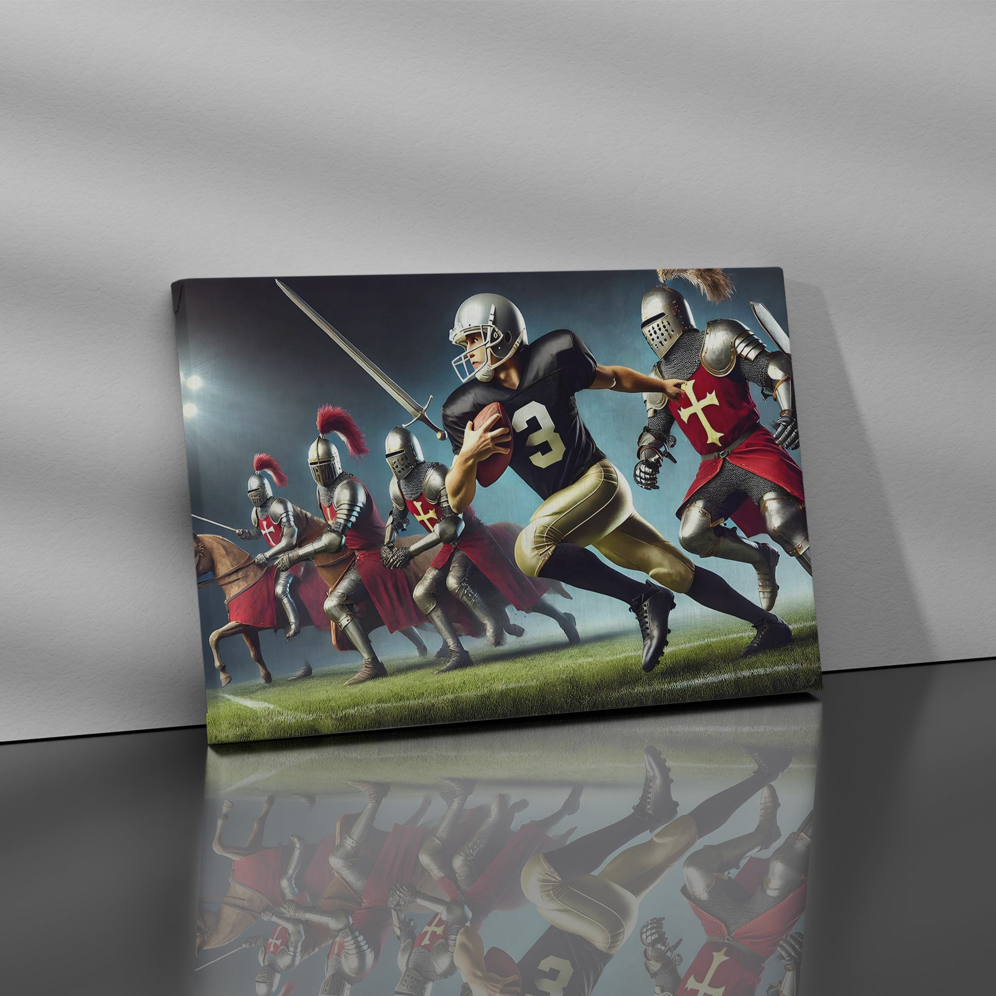 Medieval Knights vs Modern Football Player - High-Quality Canvas Print | Custom Photo Canvas Print, Also Custom Canvas Prints with Your Photos