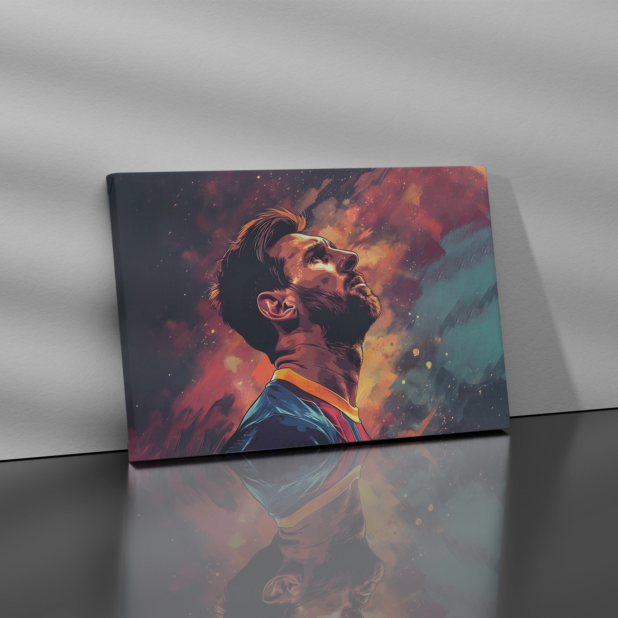 Messi's Cosmic Contemplation - High-Quality Canvas Print | Custom Photo Canvas Print, Also Custom Canvas Prints with Your Photos