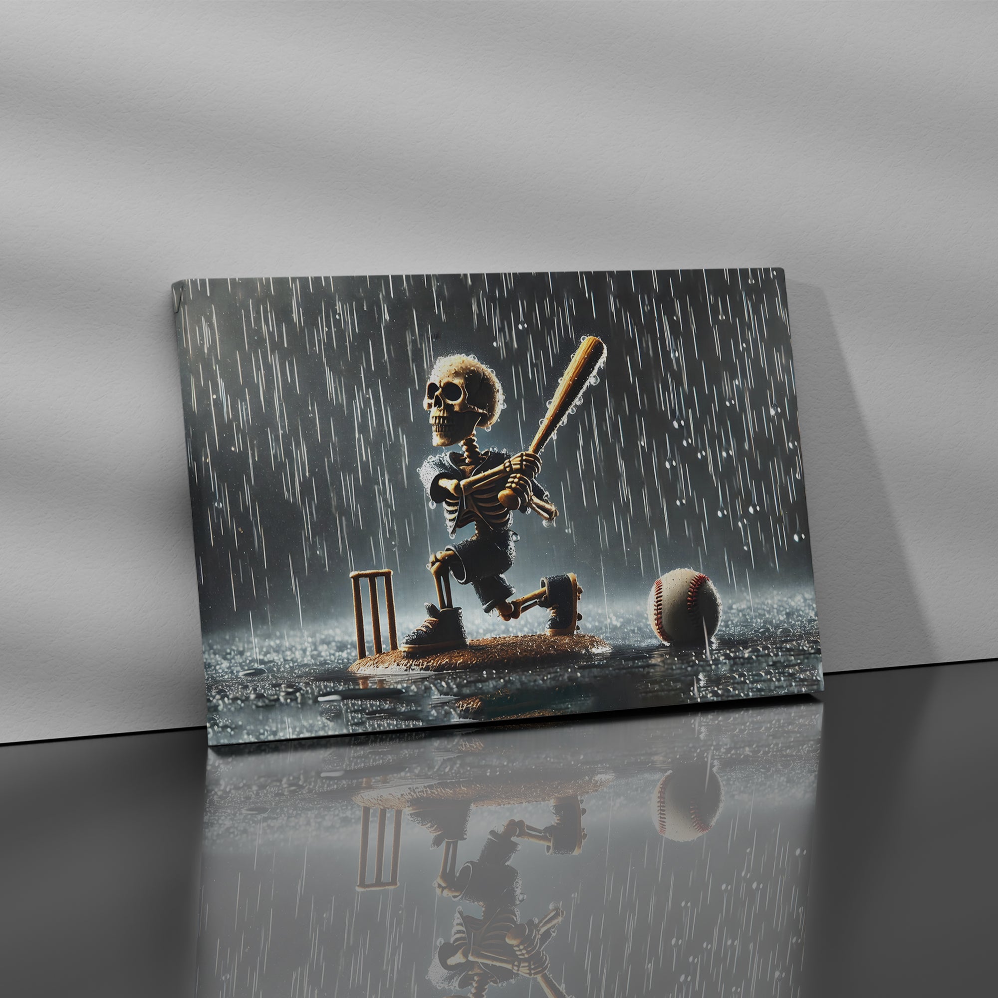 Skeleton Baseball in the Rain - High-Quality Canvas Print | Custom Photo Canvas Print, Also Custom Canvas Prints with Your Photos