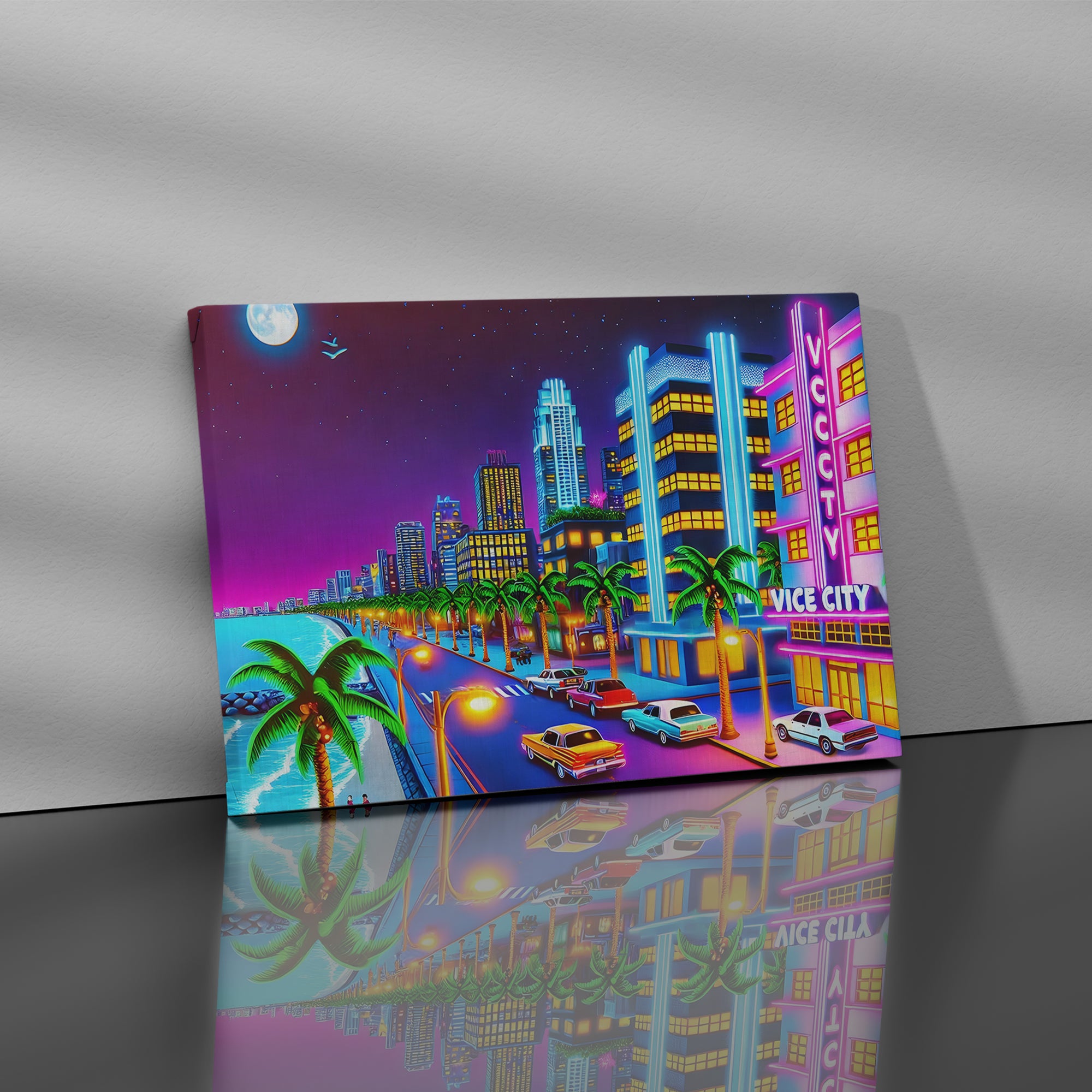 Vice City at Night - High-Quality Canvas Print | Custom Photo Canvas Print, Also Custom Canvas Prints with Your Photos